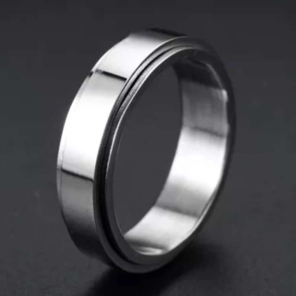 Stainless Steel Spinner Fidget Ring For Anxiety NEW Size 10 Plain Solid Design